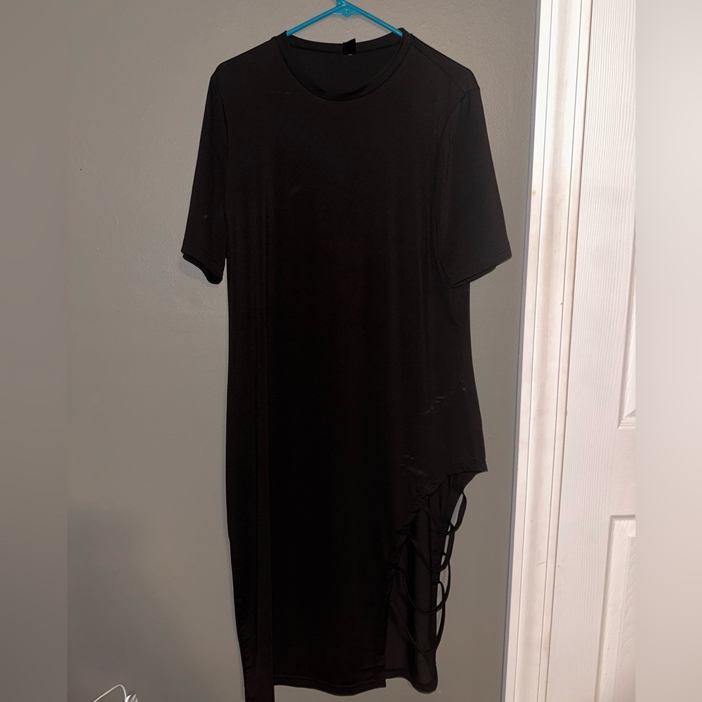 Black dress with peekaboo thigh detail